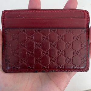 Red Gucci Embossed Leather Card Holder